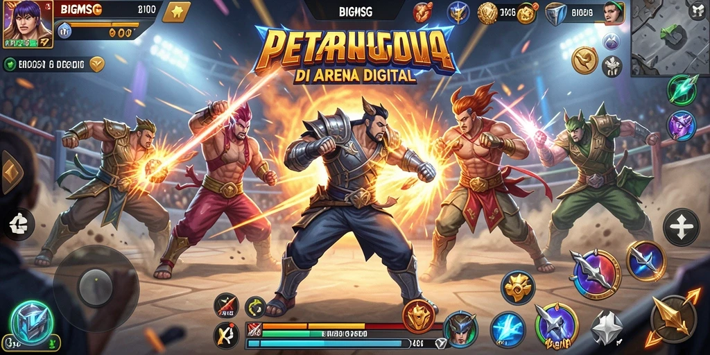 Screenshot menunjukkan pertarungan sengit antara dua karakter di arena.